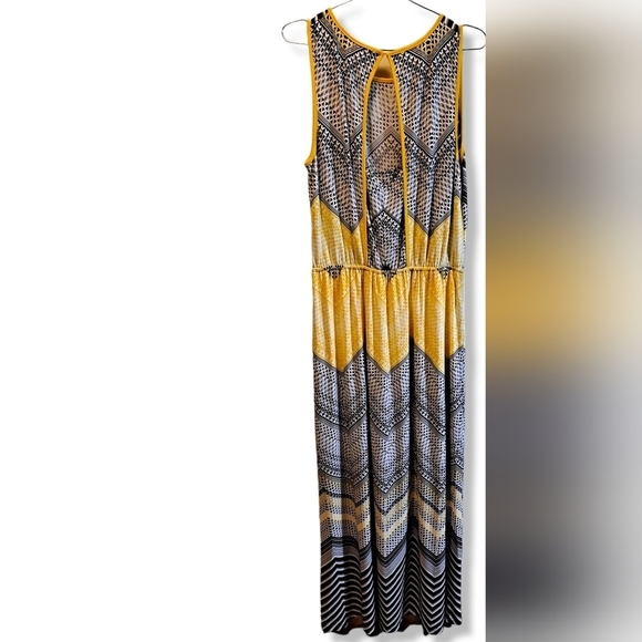 Sangria blousom naxi dress geomet abstract print zigzag yellow black size 14 - Picture 2 of 3